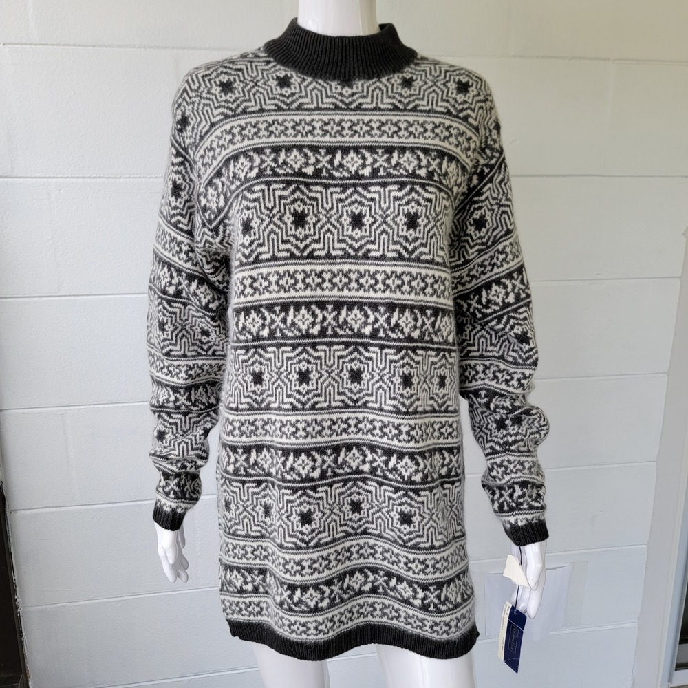 NWT Charter Club Sweater Black White Women's M VTG 90s Fair Isle Nordic Cozecore